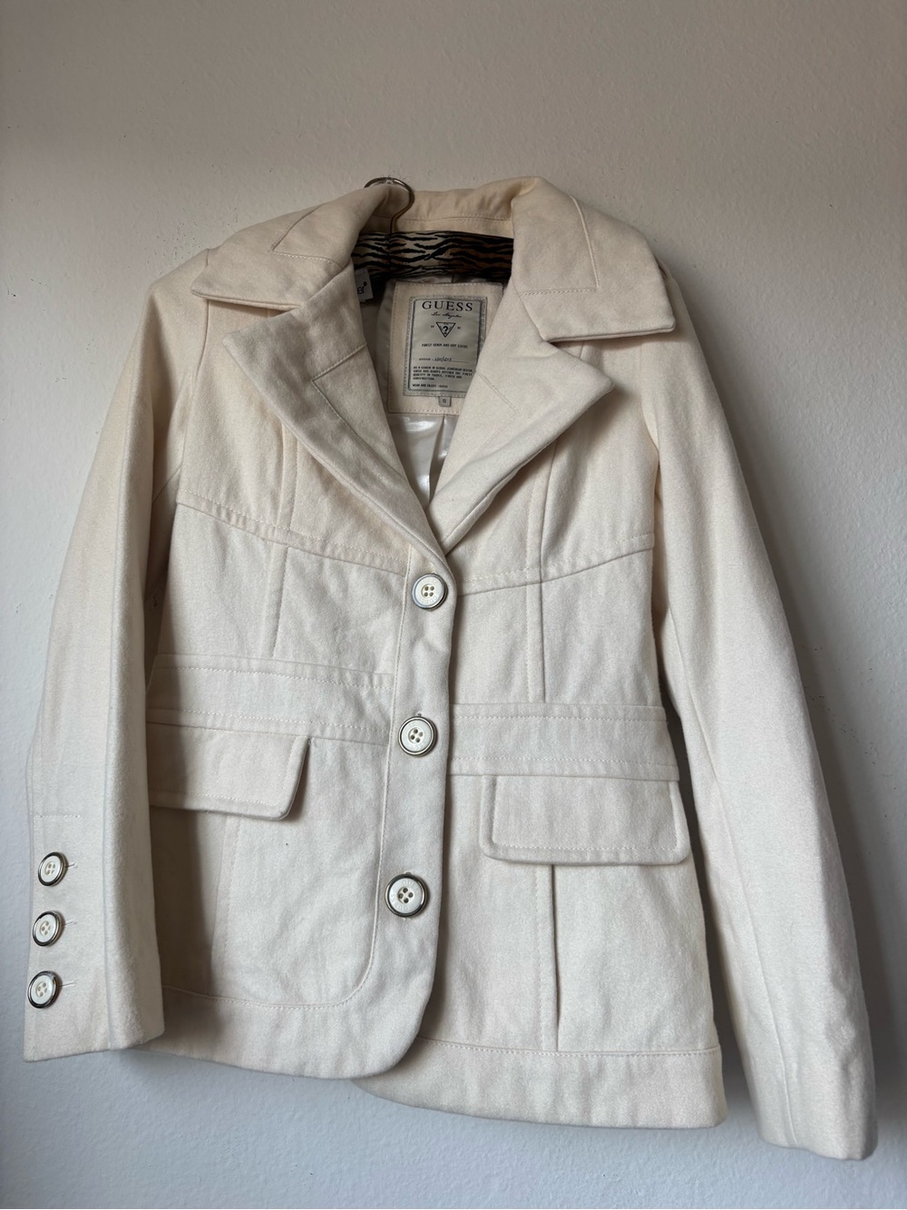 Wool Cream Guess Heacyweight Fall/Winter Coat